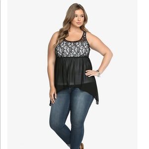 Torrid Lace Chiffon Sharkbite Babydoll Tank Top